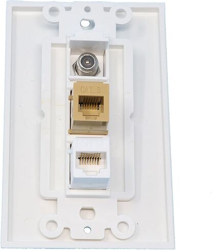 RiteAV 1 Port Coax Cable TV- F-Type Phone RJ11 RJ12 1 Port Cat5e Ethernet Wall Plate Oversized Jumbo MIDI White in Kuwait