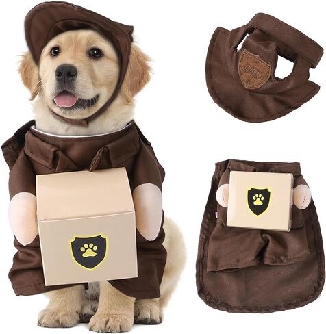IKALI UPS Delivery Driver Dog Costume UPS Mailman Box Mail Carrier Pet Cat Funny Halloween Costume Christmas Party Holiday Dress-up Apparel Uniform Outfit in Saudi Arabia