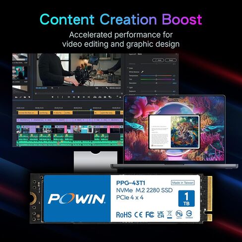 PPG-43T1 PCIE GEN4x4 NVMe 1TB SSD M.2 2280, Internal Solid State Drive, Speeds Up to 6,400MB/s, Upgrade Storage for PC Computer, Laptop, Game Console, Gaming Computer, Esports Gaming PC in Saudi Arabia