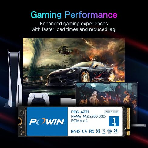 PPG-43T1 PCIE GEN4x4 NVMe 1TB SSD M.2 2280, Internal Solid State Drive, Speeds Up to 6,400MB/s, Upgrade Storage for PC Computer, Laptop, Game Console, Gaming Computer, Esports Gaming PC in Saudi Arabia