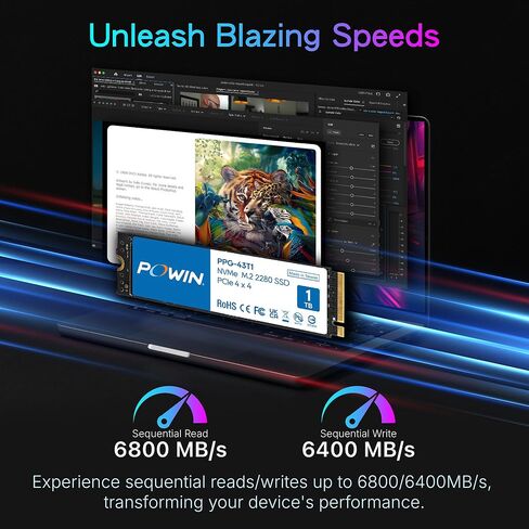 PPG-43T1 PCIE GEN4x4 NVMe 1TB SSD M.2 2280, Internal Solid State Drive, Speeds Up to 6,400MB/s, Upgrade Storage for PC Computer, Laptop, Game Console, Gaming Computer, Esports Gaming PC in Saudi Arabia