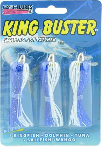 C&H، King Buster Lure، تنورة Firetail/Green Firetail، رأس 1/8 أونصة / 3.5 جم، 2.5 بوصة / 6.35 سم، 3 قطع in Kuwait