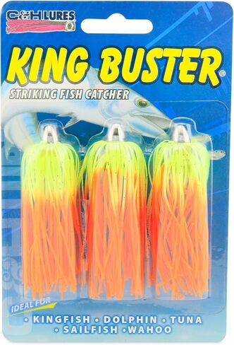 C&H، King Buster Lure، تنورة Firetail/Green Firetail، رأس 1/8 أونصة / 3.5 جم، 2.5 بوصة / 6.35 سم، 3 قطع in Kuwait
