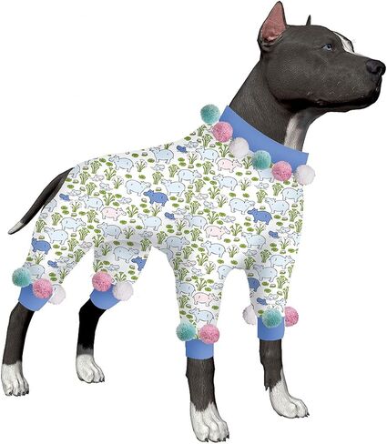 LovinPet Pet Pjs for Large Dogs, UV & Post Operative Protection, 4 Legged High Collar Dog Onesies, Lightweight Stretchable Ugly Fish White Prints Large Dog Pajamas as Base Shirt for Dog Dresses XXL in Saudi Arabia