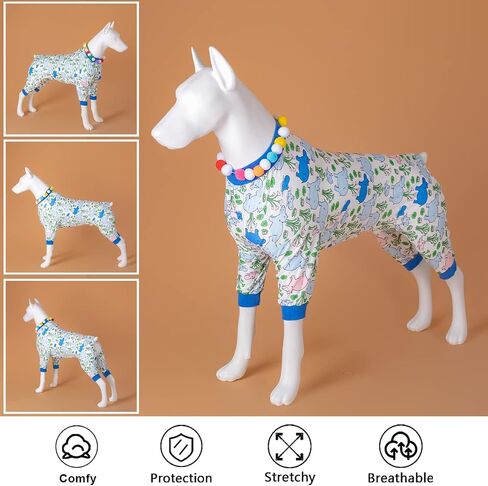 LovinPet Pet Pjs for Large Dogs, UV & Post Operative Protection, 4 Legged High Collar Dog Onesies, Lightweight Stretchable Ugly Fish White Prints Large Dog Pajamas as Base Shirt for Dog Dresses XXL in Saudi Arabia