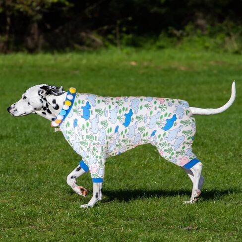 LovinPet Pet Pjs for Large Dogs, UV & Post Operative Protection, 4 Legged High Collar Dog Onesies, Lightweight Stretchable Ugly Fish White Prints Large Dog Pajamas as Base Shirt for Dog Dresses XXL in Saudi Arabia