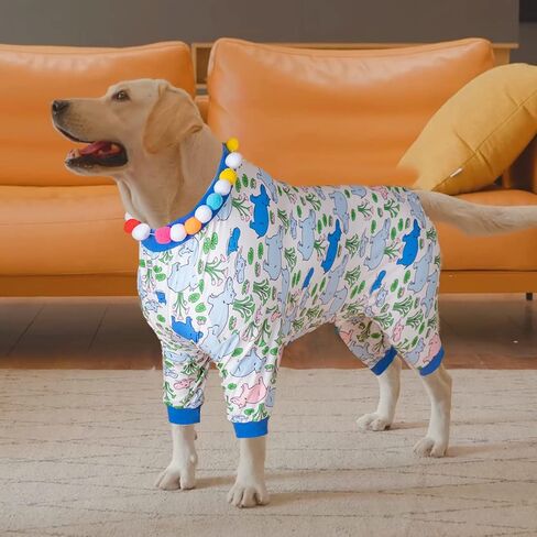 LovinPet Pet Pjs for Large Dogs, UV & Post Operative Protection, 4 Legged High Collar Dog Onesies, Lightweight Stretchable Ugly Fish White Prints Large Dog Pajamas as Base Shirt for Dog Dresses XXL in Saudi Arabia