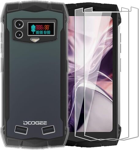 Case for Doogee S Mini + [2 Pack] Glass Screen Protector Tempered Film - Transparent Silicone Soft Flexible Bumper Shockproof TPU Protective Cover Shell for Doogee S Mini (Clear) in Saudi Arabia