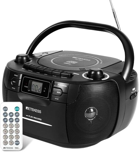 مجموعة مشغل الأقراص المضغوطة والكاسيت من Retekess TR621، راديو Boombox AM FM المحمول، تسجيل الشريط، صوت ستيريو مع جهاز التحكم عن بعد، USB، Micro SD، للعائلة (أبيض) in Kuwait