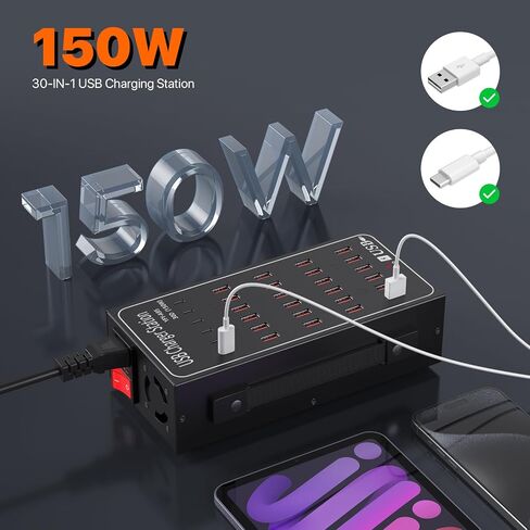 96W USB C Charging Station, GaN Compact 6-Port USB C Fast Charging Station, Portable USB C Wall Charger Adapter 3 USB C + 3 QC USB A for All iPad iPhone 14 13 12 11 Pro Max Pixel Samsung and More in Saudi Arabia