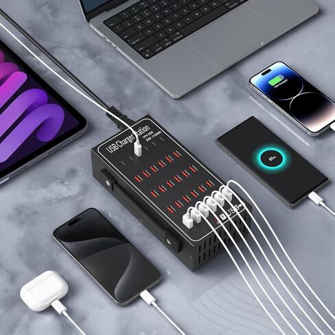 96W USB C Charging Station, GaN Compact 6-Port USB C Fast Charging Station, Portable USB C Wall Charger Adapter 3 USB C + 3 QC USB A for All iPad iPhone 14 13 12 11 Pro Max Pixel Samsung and More in Saudi Arabia