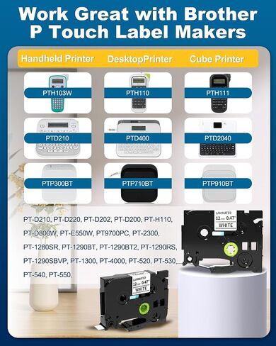 Label Maker Tape Replacement for Brother, TZe-231 P Touch Label Tape 12mm 0.47 Inch, Labeling Tapes Black on White Tape Refills TZ-231 Compatible with Brother PT-D210 D220 H103w H110 D410, 5 Pack in Saudi Arabia