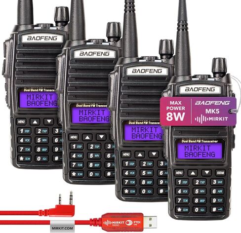 Mirkit Baofeng UV-82 MK5 8W Max Power 2024 Ham Radio VHF/UHF 144-148/420-450 ميجا هرتز راديو ثنائي الاتجاه مع بطارية Baofeng 2800 مللي أمبير في الساعة، حبل قصير، ضمان الولايات المتحدة الأمريكية وبرامج Mirkit لأجهزة الاتصال اللاسلكي in Kuwait