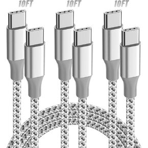 3 Pack 10FT USB C to USB C Cable Type C Charger Cable Nylon Braided Type C 60W