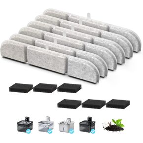 6 Packs Replacement Filters for 84oz/2.5L Fursink Wireless Pet Water Fountain, ITSCUTE Cat Water Fountain Filter, Triple Filtration Pet Water Fountain Filter Replacement(6 Filters & 6 Sponges)
