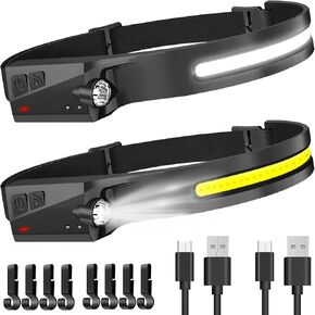 LED Headlamp Rechargeable 2PCS, Extremely Bright Rechargeable Headlamp, 230° Wide Beam Head Lamp with Motion Sensor, Lightweight Waterproof Headlamp Flashlight for Adults Hiking Running Camping Gear