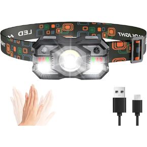 Headlamp Rechargeable,1200 Lumen Ultra Bright LED Head Lamp Flashlight with White Red Light,Motion Sensor Waterproof Headlight, 5 Modes Lights for Outdoor Camping Fishing Running