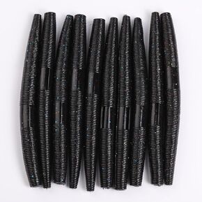 Bass Worms Soft Plastic Stick Bait - 10pcs Durable Lifelike Fishing Lures for Largemouth Bass and Trout, 3.93", Black