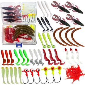 selake Soft Fishing Lures 74 Pcs, Soft Plastic Baits,Tail Swimbaits for Trout Crappie Bass, Saltwater and Freshwater Bait, Fishing Lover's Gift