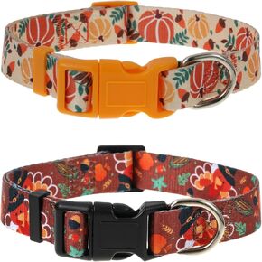 Thanksgiving Dog Collar 2 Pack, Medium Dog Fall Collar for Boy Girl Dogs, Cute Autumn Pumpkin Dog Collar
