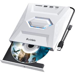 External CD DVD Drive, Ultra Slim Portable CD Player for Laptop CD DVD +/-RW Burner with SD Card Reader USB 3.0 Type C Hub Compatible with Laptop PC Windows Linux