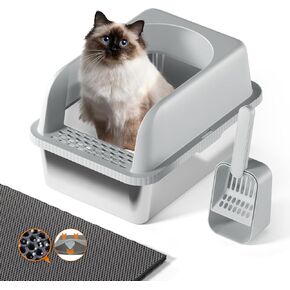Extra Large Litter Box for Big Cats, Anti-Leakage,Non-Stick, Includes Litter Mat & Scoop,Easy to Clean