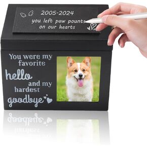Longzhuo Pet Urns for Dogs or Cat Ashes Wooden Dog Urns for Ashes, Pet Memorial Keepsake Memory Box with Photo Frame, Blackboard, Lock & Keys