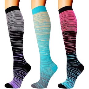 Double Couple 3 Pairs Compression Socks for Women Men 20-30mmhg Knee High Stocking for Sports Running Travel Nurses Pregnancy