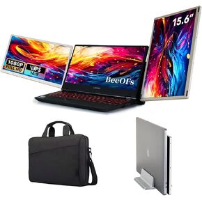 موسع شاشة الكمبيوتر المحمول، شاشة ثلاثية محمولة مقاس 15.6 بوصة للكمبيوتر المحمول FHD 1080P IPS شاشة دوران 360 درجة، متوافقة مع أجهزة Mac وWins وAndroid وDex Set، وحقيبة كمبيوتر محمول إضافية وحامل شاشة