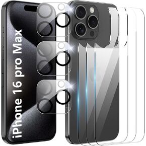 for iPhone 16 Pro Back Screen Protector with Camera Lens Protector,9H Hardness,Tempered Glass,Case Friendly,Anti-Scratch,Easy Installation 6.3 inch only for iPhone 16 Pro(3+3 PACK)