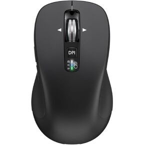 Wireless Bluetooth Mouse (USB + BT1 + BT2), Full Size Mouse, 4-Way Scrolling, Multi-Device Silent Mouse for Computer, Laptop, iPad, MacBook (Black)
