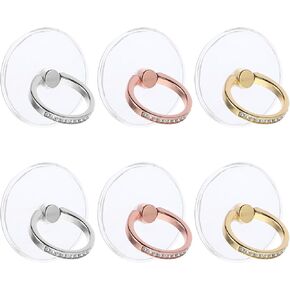 Transparent Cell Phone Ring Holder Stand, 6 Pieces Diamond Phone Ring Holder Grip Clear Pc Phone Ring Grip 360 Degree Rotation Phone Finger Ring Stand Holder Compatible with Most Back of Smartphones