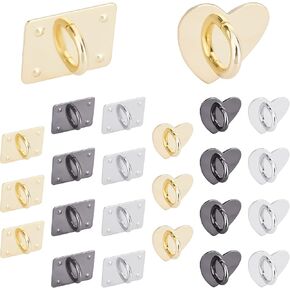 PandaHall 24Pcs Adhesive Metal Phone Finger Grip Loop, 3 Colors Cell Phone Finger Ring Stand Universal Phone Grip Holder Clasps Hook Phone Case Accessories, Heart & Square Shape