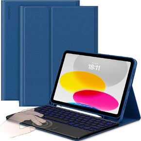 CACOE Case Keyboard Compatible with iPad 10th Generation, Keyboard Compatible with iPad 10 10.9 inch 2022 A2757/A2777 with Touchpad, 7-Color Lighting Detachable Wireless Keyboard, Navy Blue