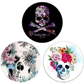 Foldable Telephone Support, Mobile Phones and Tablets, The Grip (3 Pack)-Black and White Color, Skull