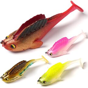 Wondersee Fishing Soft Bait Weedless Pre-Rigged Plastic Lure Swimbait for Bass Paddle Tail Lifelike Fish Pack of 4
