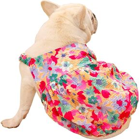 فستان Moorfowl French Bulldog سهل الارتداء للكلاب والبنات الملونة بنمط الأزهار الصلصال فصيل كورجي فستان الشمس الجرو فستان الأميرة الصيفي لأزياء أعياد الميلاد والعطلات (L (الصدر 23.22"))
