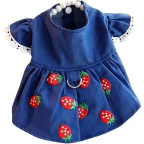Dog Princess Dresses for Small Dogs Cat Lolita Clothes Strawberry Costume Denim Skirt Pet Girl Cute Coat Outfits Spring Costumes Summer (S,Denim Blue)