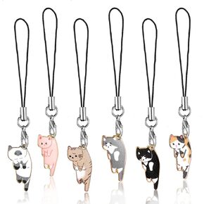 Mabor 6 Pcs Cat Phone Charm Aesthetic Cell Phone Charm Kawaii With Handmade Cute Hanging Pendants Decor Hanging Cat for Backpack, Wallet, Keychain Pendant