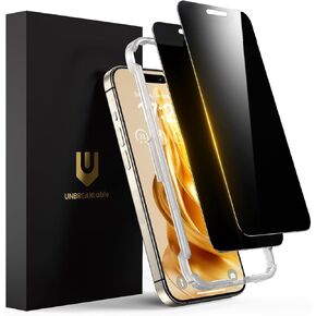 UNBREAKcable Privacy Screen Protector for iPhone 16 Pro Max, Full Coverage Shatterproof Tempered Glass [True 28°Anti Spy] [9H Hardness] [Installation Frame] Private Protector for iPhone 6.9"-2 Pack