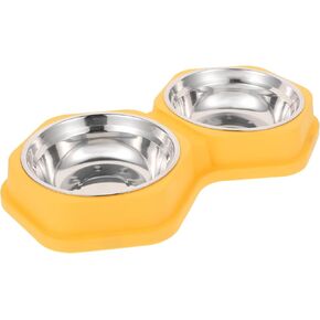 Puppy Food Stainless Steel Double Pet Dog Cat Food and Water Bowls Cat Feeding Bowls Water Dish Dogs Food Double Plate Pet Feeder Bowls for Small Dogs Cats (Yellow) Puppy Feeder