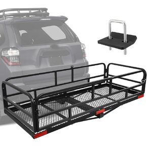 Hitch Cargo Rack, 60 x 24 x 14 Inch Folding Hitch Mount Cargo Carrier with High Side Rails for Trailer RV Truck SUV Van, 500 lbs. Capacity, 2" Receiver