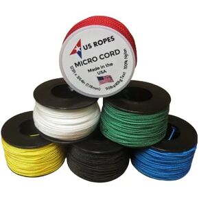 6 Pack Tactical Nylon Micro Cord 1.18mm X 125ft Lightweight Braided Cord (3/64" Diameter) on Spool Camping Boating Home Fishing Garden Jewelry 90lb Test Breaking Load (6 Primary Colors)