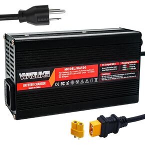 50.4V 6A Charger 50.4V Lithium Battery Charger 44.4V Charger with Cooling Fan Aluminum Case Used for 12S 44.4V Lithium Battery Output XT60 Male Connector