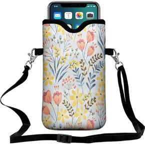 Cell Phone Sleeves Phone Bag Case Crossbody Neoprene Holder Lanyard Phone Pouch for iPhone 15 14 13 12 Series, Samsung S24 S23+ A35 - Diary Cattle
