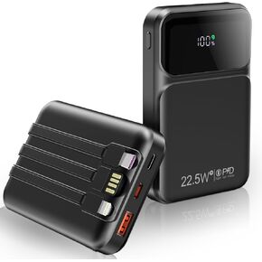 10000mAh Portable Charger with Built-in Cable, PD 22.5W Fast Charging USB C Battery Pack, Cell Phone Power Bank LCD Display for iPhone 16/16 Pro/16 Plus/15/14/13/12/11/X, Samsung, etc