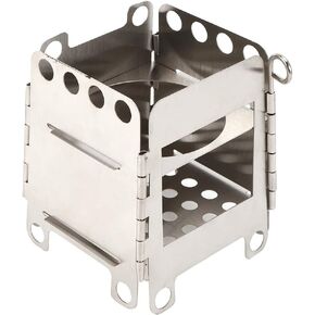 Camping Stove, Portable Foldable Backpacking Stainless Steel Stove Wide Opening Convenient to Add Wood, Wood Burning Stove Mini Cooker for Outdoor Travel Hiking Picnic BBQ Long Term Use