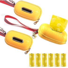 3-Pack Dog Poop Bag Holder With 6 Rolls Of Waste Bags (15 Bags Per Roll), With Hand Leash And Metal Buckle，Poop Bag Holders For Leashes (Yellow, 5.9×3.9×2.4)