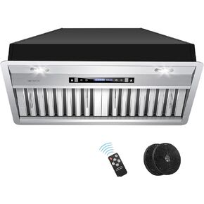 MCBON Range Hood Insert 36 inch, 950 CFM Range Hood Insert, Remote Control Insert Range Hood, 4-Speed Vent Hood Insert, Heat Sensor & Touch Panel, Ducted/Ductless Hood Range Insert, Stainless Steel