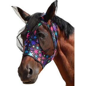 Harrison Howard Stretch Fly Mask with Forelock Opening and Patterns Comfortable Breathable Snug Fitting Horse Fly Mask Luminous Stars L